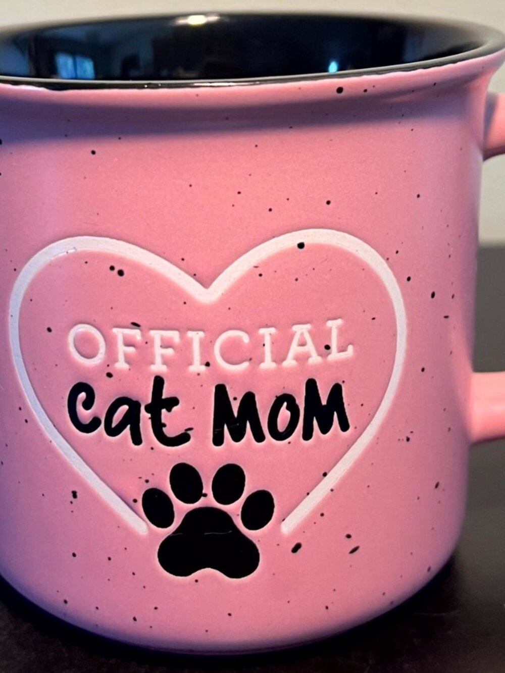 Boston Warehouse Leaf & Bean Cat Mom Pink Stoneware Camping Coffee Cup Mug 18oz